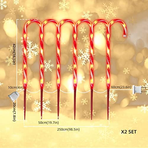 LAMPHOME 12 Pack 16.5" Christmas Candy Cane Pathway Markers, Xmas Pathway Lights Outdoor with 70 Warm White Lights for Walkway Garden Lawn Holiday Decorations - Image 7