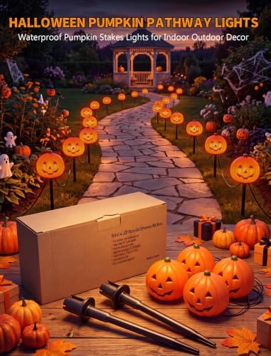 Halloween Pumpkin Pathway Lights 7FT, 4 Pack Jack O Lantern Stakes C7 LED - Image 6