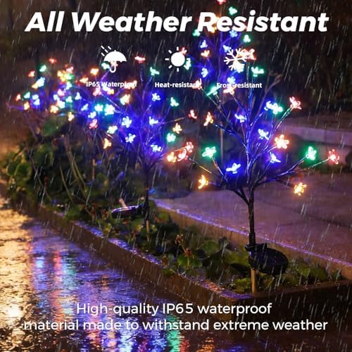 Solar Garden Lights Outdoor Garden Decor, 2 Pack Cherry Blossom Solar Flowers Outdoor Waterproof Fairy Solar Lights, Outside Yard Decorations for Patio Pathway Decor, Gardening Gifts for Women Mom - Image 5