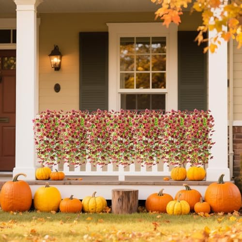 Homsunny Artificial Fake Mums Flowers Plants for Outdoor Decoration Brown - Image 4
