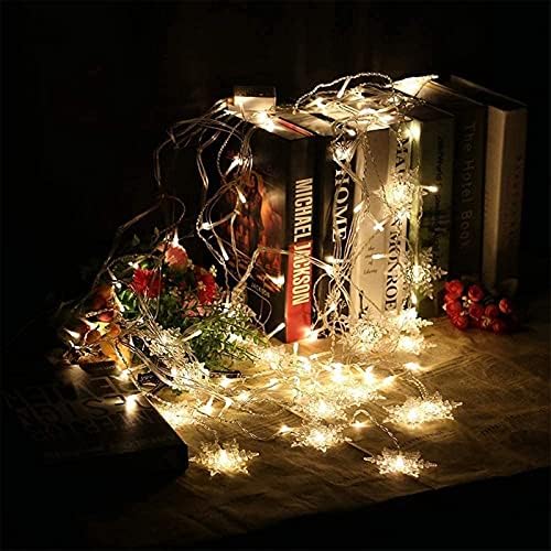 String Lights LED Curtain Light, 96 LED Fairy Hanging String Lights Waterproof Christmas Snowflake Lights with Wireless Control for Outside Indoor Bedroom Party Fence Patio - Warm White - Image 2