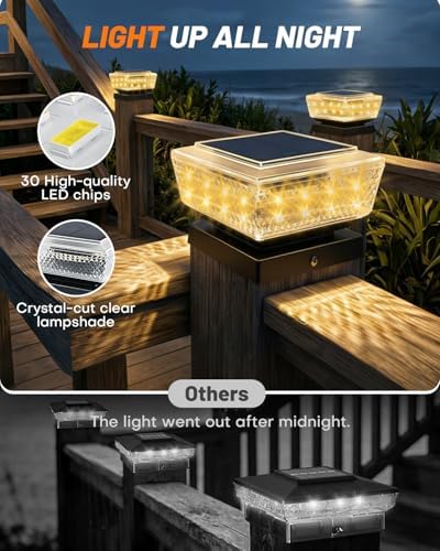 4x4 Solar Post Cap Lights Outdoor 4 Pack, 3000K Warm Fence Deck Post Solar Lights with Upgrade Solar Panel, Waterproof Solar Post Caps for 3.5x3.5, 4x4, Wooden & Vinyl Posts, Porch Patio Garden Use - Image 5