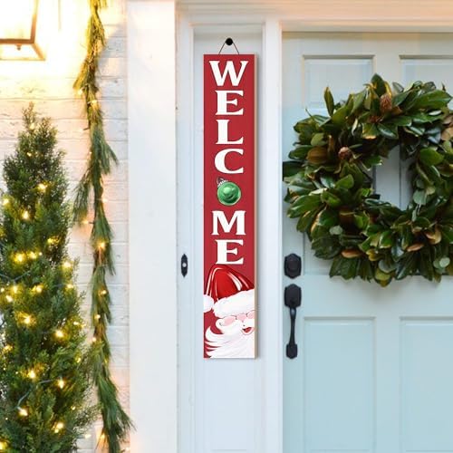 Christmas Welcome Porch Sign Decor Santa Wooden Hanging Sign Door Porch Standing Decorative Signs Plaques for Front Door Farmhouse Outdoor Indoor Welcome Sign Wall Craft Decor 47.2"H - Image 6
