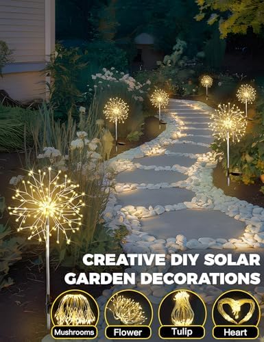 suddus Solar Garden Lights Outdoor Waterproof Decorative, 4Pack 150LED Firework Lights, Solar Fairy Lights for Yard, Garden, Patio, Pathway, Flowerbed, Party, Wedding Outside Decor- Warm White - Image 4