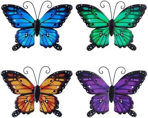 hogardeck Metal Butterfly Wall Decor, 4 PCS Multicolor Butterfly Spring Decor for Indoor Outdoor, Decorative Hanging Wall Art for Kitchen, Living Room, Porch, Garden, Yard - Image 2