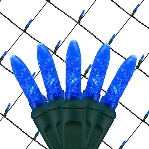 Wintergreen Lighting 100 Blue M5 LED Christmas Net Lights, 4 x 6 ft Green Wire Indoor/Outdoor Commercial Grade Christmas Bush, Shrub & Hedge Lights by WintergreenLighting