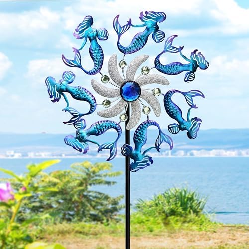 COOZZYHOUR 39" Mermaid Wind Spinners Metal Windmill Garden Stake,Ocean Theme Outdoor Wind Spinner,Wind Sculptures Yard Art Decorations for Patio,Lawn & Garden by COOZZYHOUR