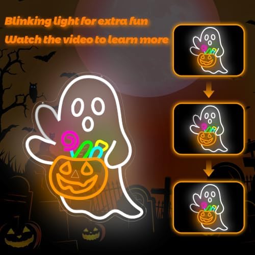 Waving Ghost Pumpkin Candy Basket Halloween Neon Sign Dimmable LED Decor - Image 3