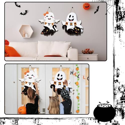 Leinuosen 2 Pcs Halloween Ghost Witch Door Sign Boo Front Door Decor, Ghost - Image 6