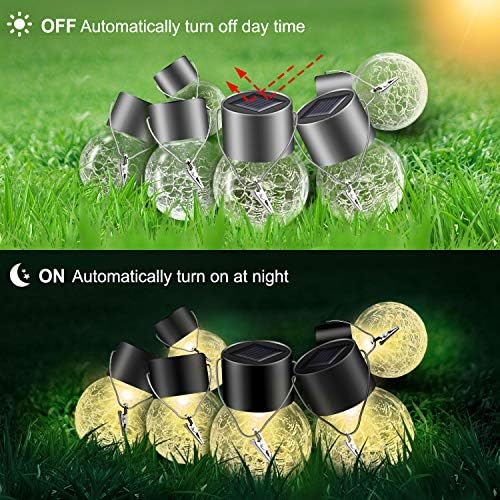 Solar Outdoor Lights Decorative 12 Pack, Hanging Solar Garden Lights Waterproof, Solar Powered Globe Cracked Glass Ball Lantern for Yard Patio Fence Tree Umbrella Holiday Decoration, Warm White - Image 6