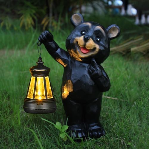 Solar Bear Garden Statue, Resin Figurine with Hanging Solar Lantern Outdoor Decor - Image 3