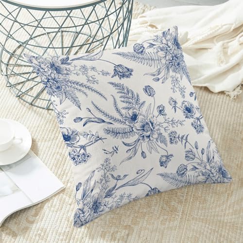 CXMEIFLY Spring Floral Leaves Pillow Covers 16 x 16 Inch Set of 2 for Chinoiserie Flowers Decor Throw Pillows Blue and White Seasonal Plant Outdoor Decorative Cushion Cases for Couch Bed Decorations - Image 4