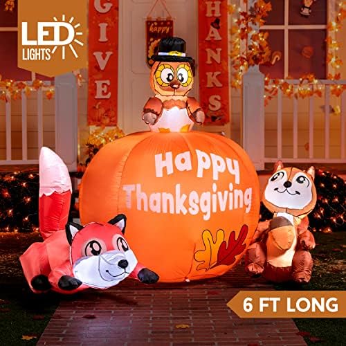 Joiedomi 6 FT Tall Thanksgiving Inflatable Turkey on Pumpkin, Racoon and Squirrel with Build-in LEDs Blow Up Inflatables for Thanksgiving Party Outdoor, Yard, Garden, Lawn Fall Decorations - Image 2
