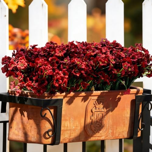 ColoPlay 24 Bundles Burgundy Artificial Flowers for Outdoors Fake Plant Mum - Image 6