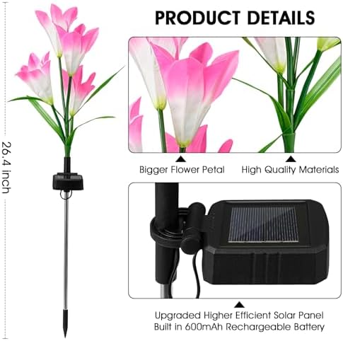 10 Pack Solar Garden Lights Outdoor, 7 Color Changing LED Waterproof Solar Powered Lily Flowers Landscape Lights for Outside Yard, Patio, Pathway Decorative, Décor - Image 6