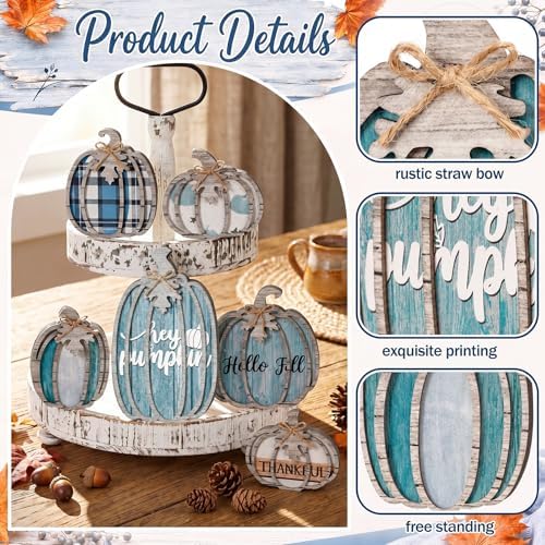 Leinuosen 6 Pcs Blue Fall Pumpkin Decor, Thanksgiving Table Centerpiece - Image 4