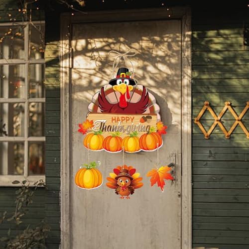 Happy Thanksgiving Turkey Door Hanging for Front Porch, Autumn Farmhouse Hanging Sign for Fall, Harvest & Holiday Decorations - Made of Thick Cardstock - Image 5