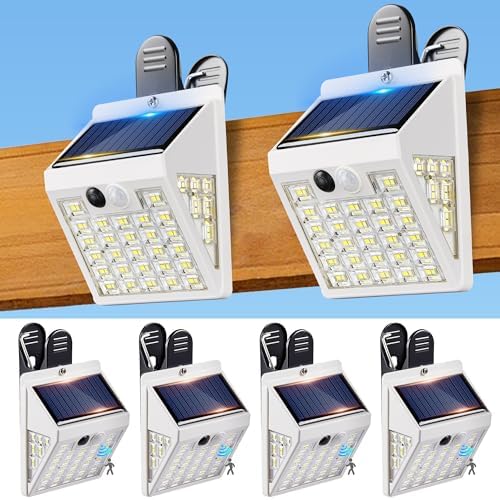 Clip On Solar Lights Outdoor,Motion Sensor Outdoor Lights, 72LEDs 600LM Clip on Solar Fence Lights Outdoor Waterproof LED,Solar Lights for Wall Fence,Deck, Gutter,Camping(4, White) by Thumok