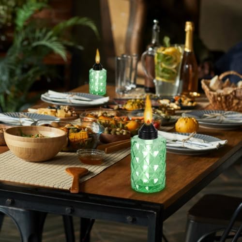 Glass Table Top Torch, Outdoor Torch Canisters 12 oz,Refill Canister with Wicks and Covers, Patio Metal Torch for Luau Party, DIY Garden Decor (4 Packs) (Green) - Image 6