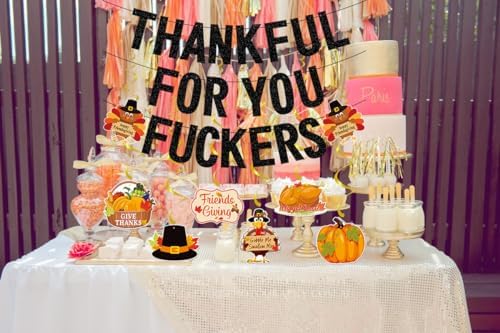 Thanksgiving Decorations, Friendsgiving Decorations, Glittery Thanksgiving Friendsgiving Banner for Mantel Font Porch, TFYF Thankful for You Fall Party Decorations for Indoor Home (Pre-Assembled)TFYFTZ (Black 2) - Image 3