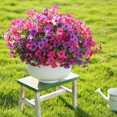16 Bundles Artificial Flowers for Outdoor Realistic Faux Flower Spring Summer Garden Home Decoration, Hanging Daisy with Eucalyptus Leaves Fake Plants Greenery Balcony Porch Patio Front Door Decor - Image 3