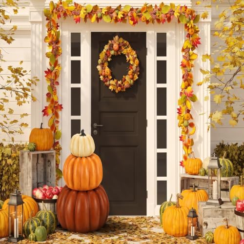 Wesiti 1 Pcs 21.3'' Large Fake Outdoor Stacked Pumpkins for Front Porch - Image 4
