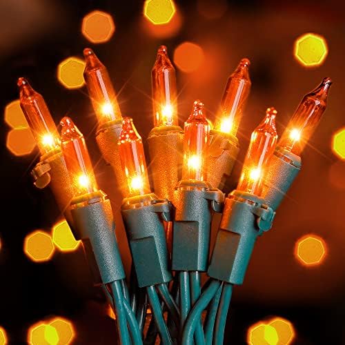 Hopolon Mini Orange Halloween Lights, 2PACK Total 100Count 26FT,Green Wire by Hopolon