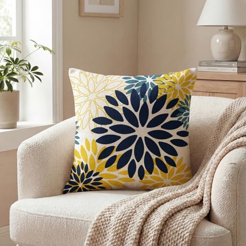 AVOIN colorlife Dahlia Flowers Blue and Yellow Waterproof Outdoor Throw Pillow Covers, 18 x 18 Inch Outdoor Summer Cushion Case Decoration for Patio Garden Porch Set of 2 - Image 5