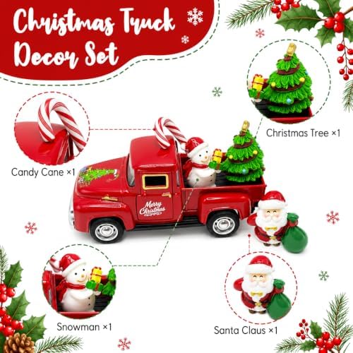 Christmas Truck Decor - Christmas Decorations Indoor with Tree Snowman Santa Candy Cane, Farmhouse Tabletop Decorations for Tiered Tray, Mantel, Shelf, Office Desk, Holiday Centerpiece Gift Decor - Image 4