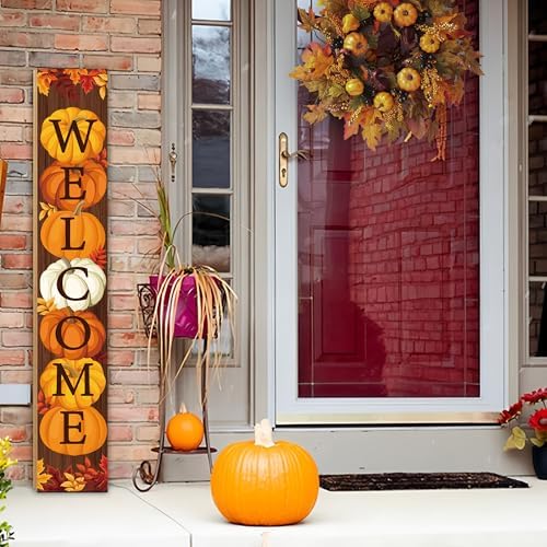 47" Fall Wooden Porch Sign Vertical Fall Welcome Standing Signs Pumpkin Leaves Standing Welcome Porch Sign for Outdoor Autumn Thanksgiving Harvest Home Garden Yard Farmhouse Front Door Decor - Image 7
