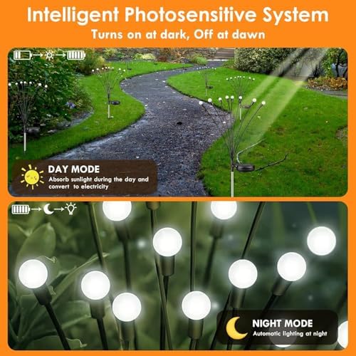 Solar Garden Lights Outdoor 8 Pack 64 LED Solar Firefly Lights Cool White - Image 4