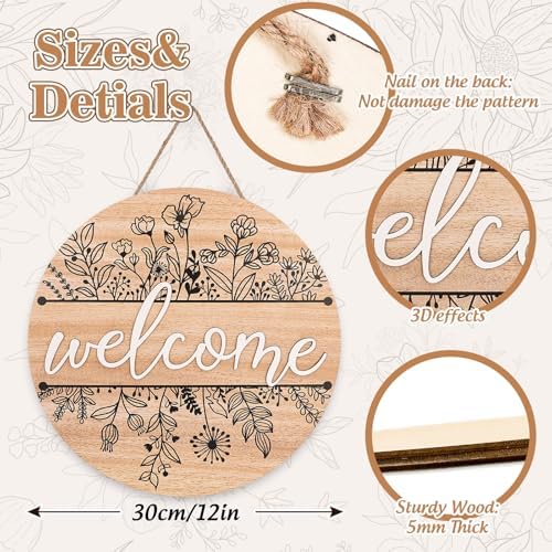 JarThenaAMCS 3D Wildflower Welcome Door Sign Black Wild Floral Wooden Hanging Sign Front Door Hanger for Indoor Outdoor Farmhouse Home Porch Window Decor - Image 2