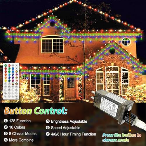 49FT 128 Functions Christmas Icicle Lights Outdoor with 504 LED 8 Modes and Timer Curtain Lights Outside for Garden Holiday Gatherings Indoor Outdoor Decorations - Image 7