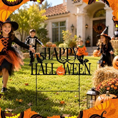 Amyhill Halloween Happy Sign Metal Garden Stakes Halloween Spooky Pumpkin Lantern Bat Cat Outdoor Yard Decorations with Stakes Decor for Indoor Home Lawn Porch Backyard Holiday Decor - Image 6