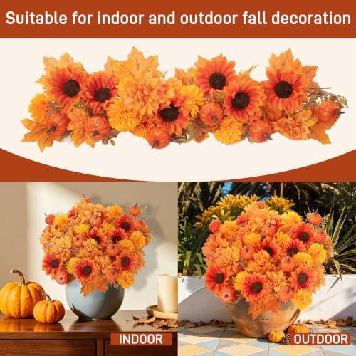 Artificial Fall Flowers for Outdoors, 6 PCS Pumpkin Sunflower Maple Leaves - Image 7