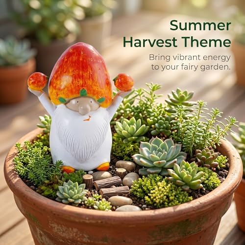 Garden Gnomes Strawberry Hat Resin Figurine Hand Painted Farmhouse Tabletop Decor White Bearded Tomte Dwarf Sculpture for Summer Harvest Shelf Desk Home Display - Image 5