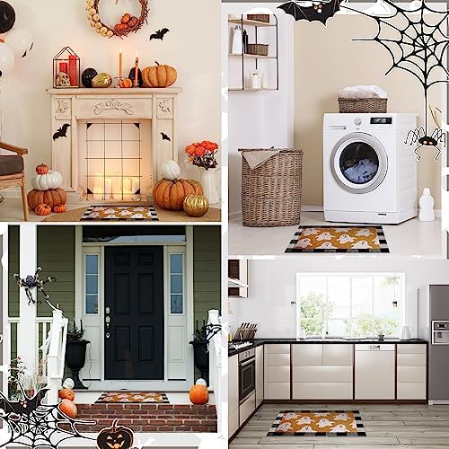 Fabbay 2 Pcs Halloween Fall Welcome Mat Buffalo Plaid Porch Decor - Image 5