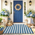 Moucuny Steel Blue and White Stripe Outdoor Rug 2'4''X3'7''Nautical Doormat by Moucuny