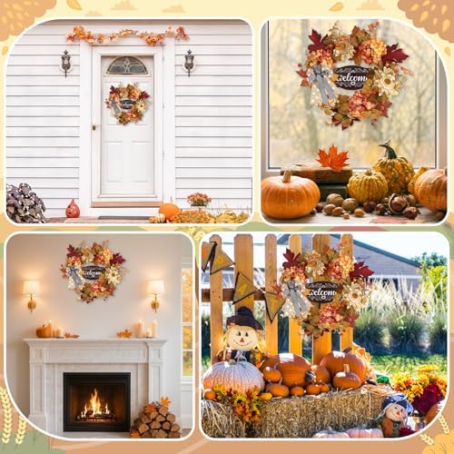 Fall Wreaths for Front Door Decor Artificial Flower, 20" Chrysanthemum - Image 5