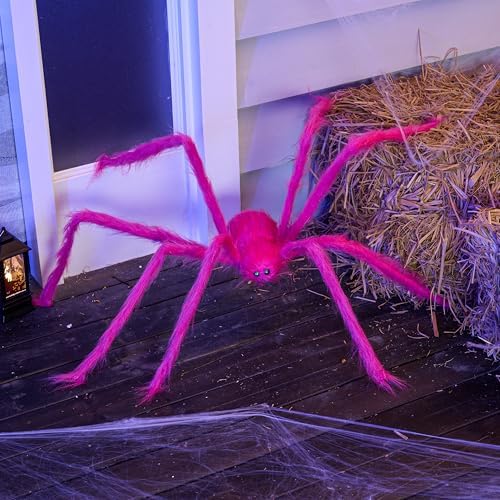 JOYIN Halloween Spider Decorations Outdoor, 5 Ft Giant Neon Colored Pink Spider with Green Eyes for Yard Lawn Garden Halloween Outside Decor, Indoor Haunted House Prop and Party Decor Home - Image 7