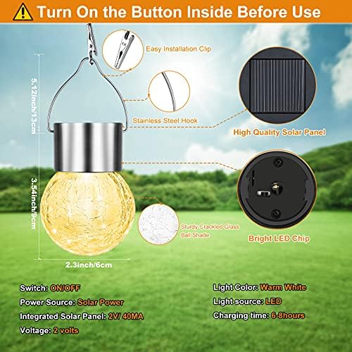 12Pack Hanging Cracked Glass Solar Lights Outdoor Waterproof, Warm White - Image 6