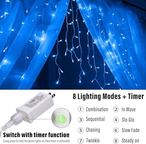 Joomer 66FT Christmas Icicle Lights Outdoor Non-Connectable Blue - Image 3