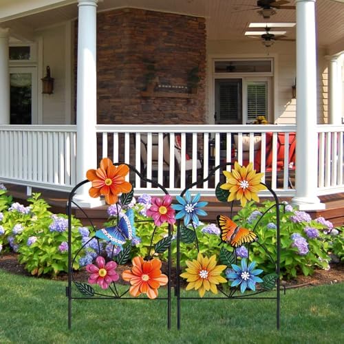 hogardeck Garden Decor for Outside, Set of 2 Metal Fence Decorative Garden Stakes with Flowers for Spring Decor, Yard Signs for Outdoor Patio Lawn Backyard Porch Decorations - Image 3