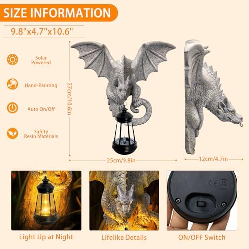 Solar Dragon Tree Hugger Garden Statue, Wall Hanger Dragon Figurine Decor - Image 2