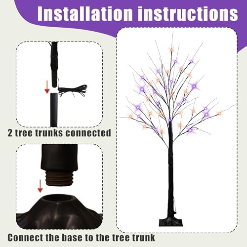 Dazzle Bright 2 Pack 4FT Halloween Lighted Up Birch Tree, Total 96 LED Purple and Orange Fairy Lights with Timer, Waterproof for Indoor Outdoor Home Party Halloween Decoration - Image 5
