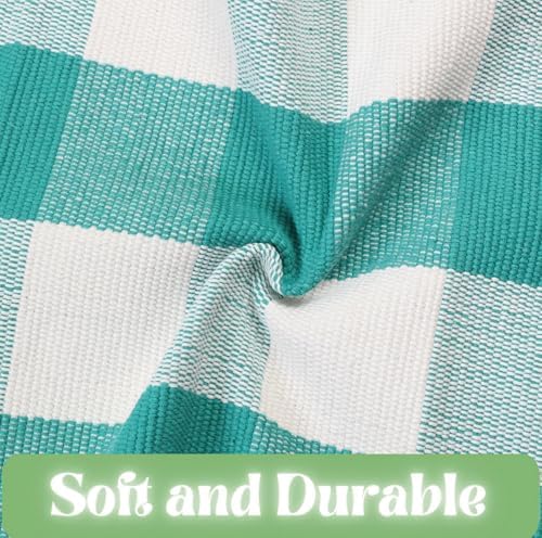 Ckorzen Green and White Plaid Rug, 4' x 6' Spring Outdoor Front Porch Door Decor Mat, Washable Cotton Woven Farmhouse Area Rug for Layered Door Mats Carpet, Entryway, Easter Décor - Image 6