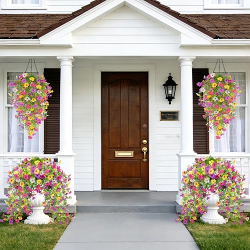 TURNMEON 4PCS Artificial Flowers for Outdoors Summer Decor, UV Resistant No Fade Fake Hanging Flowers Faux Plants Realistic Silk Flower for Outside Gardens Planter Porch Patio Yard Home Indoor Decor - Image 2
