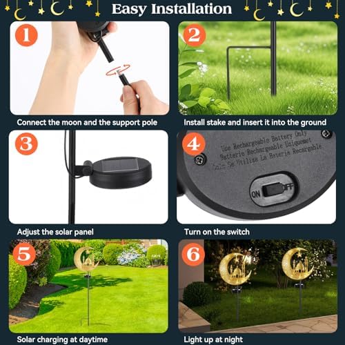 Lewondr 2Pcs Ramadan Solar Lights, Ramadan Decorations Outdoor - Image 6