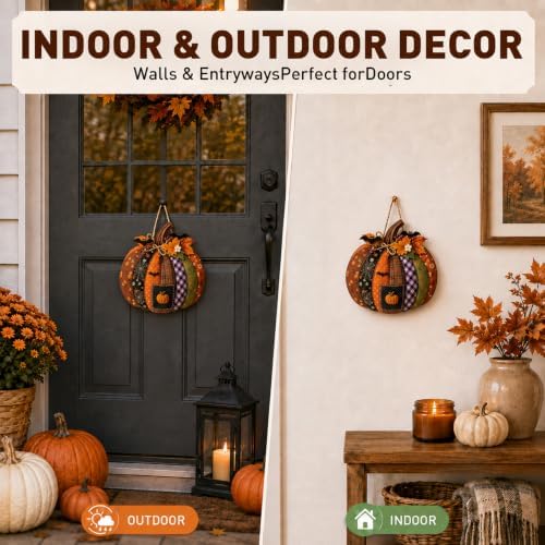 Autumn Retro Patchwork Pumpkin Door Hanging with Lights，E - Image 7