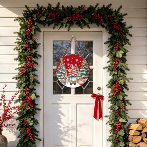 Christmas Gnome Welcome Sign - Merry Christmas Door Hanger, 12'x12' Wooden Hanging Sign for Front Door, Porch Decor, Winter Wreath - Image 5